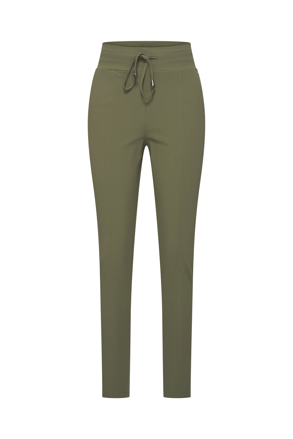 Olijfgroene reisbroek van Mi Piace, voorkantbeeld met zakken en comfortabele pasvorm, geschikt voor reizen en casual dragen.