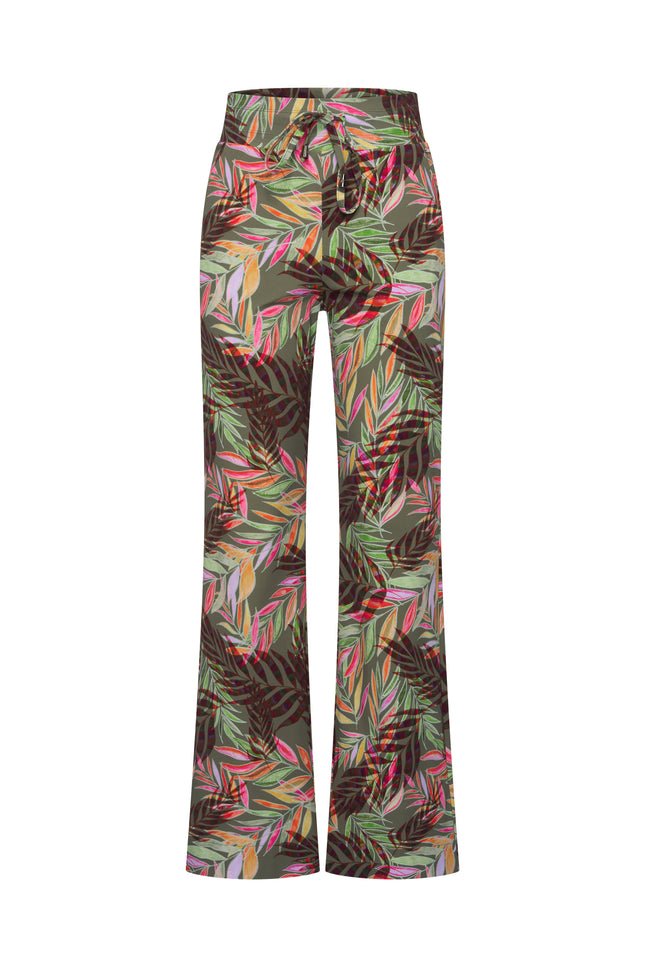 Mi Piace Heavy Travel Broek Branches Print Olive 202136 Stretchshop.nl