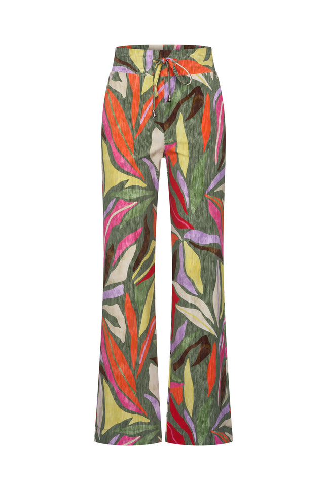 Mi Piace Heavy Travel Broek Summer Leaf Dance Print Olive 202136 Stretchshop.nl