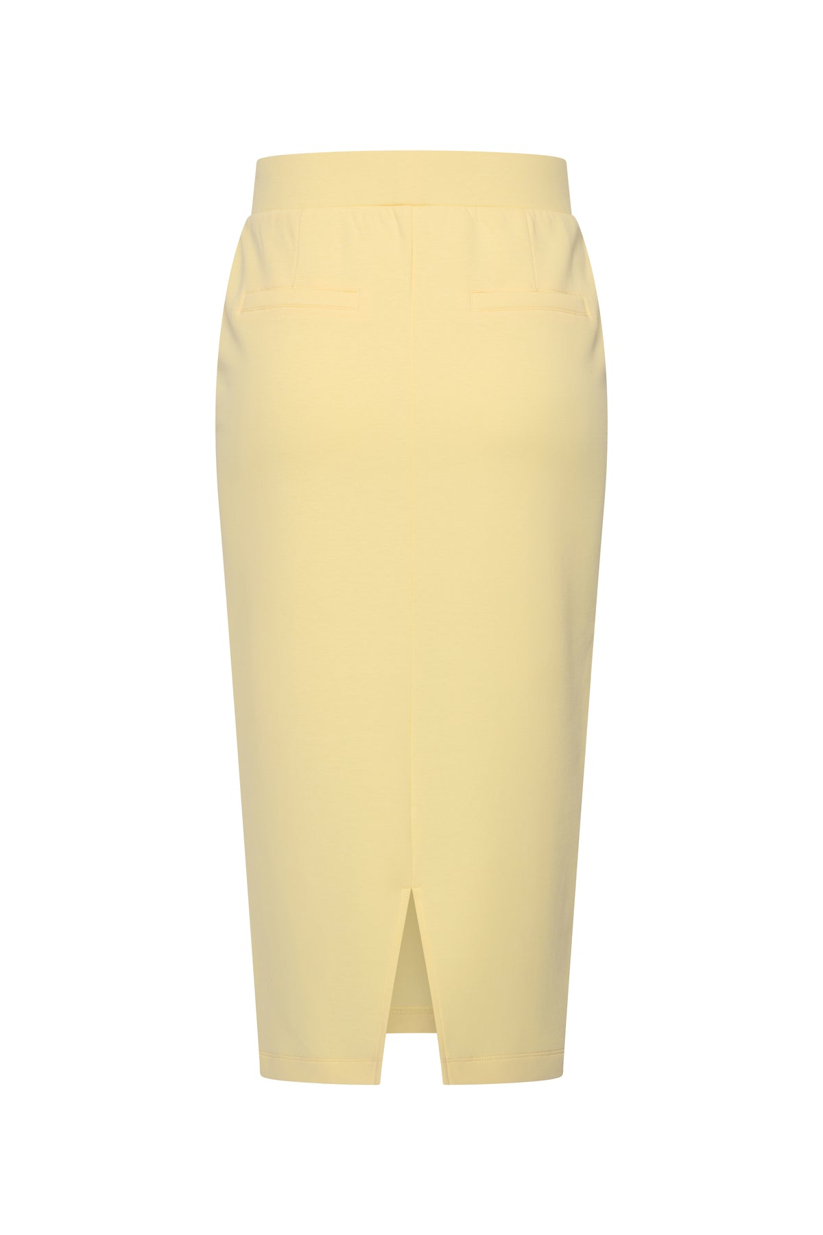 Lichte gele sweatrok van Mi Piace met elastische taille en casual pasvorm, zichtbaar in de afbeelding.