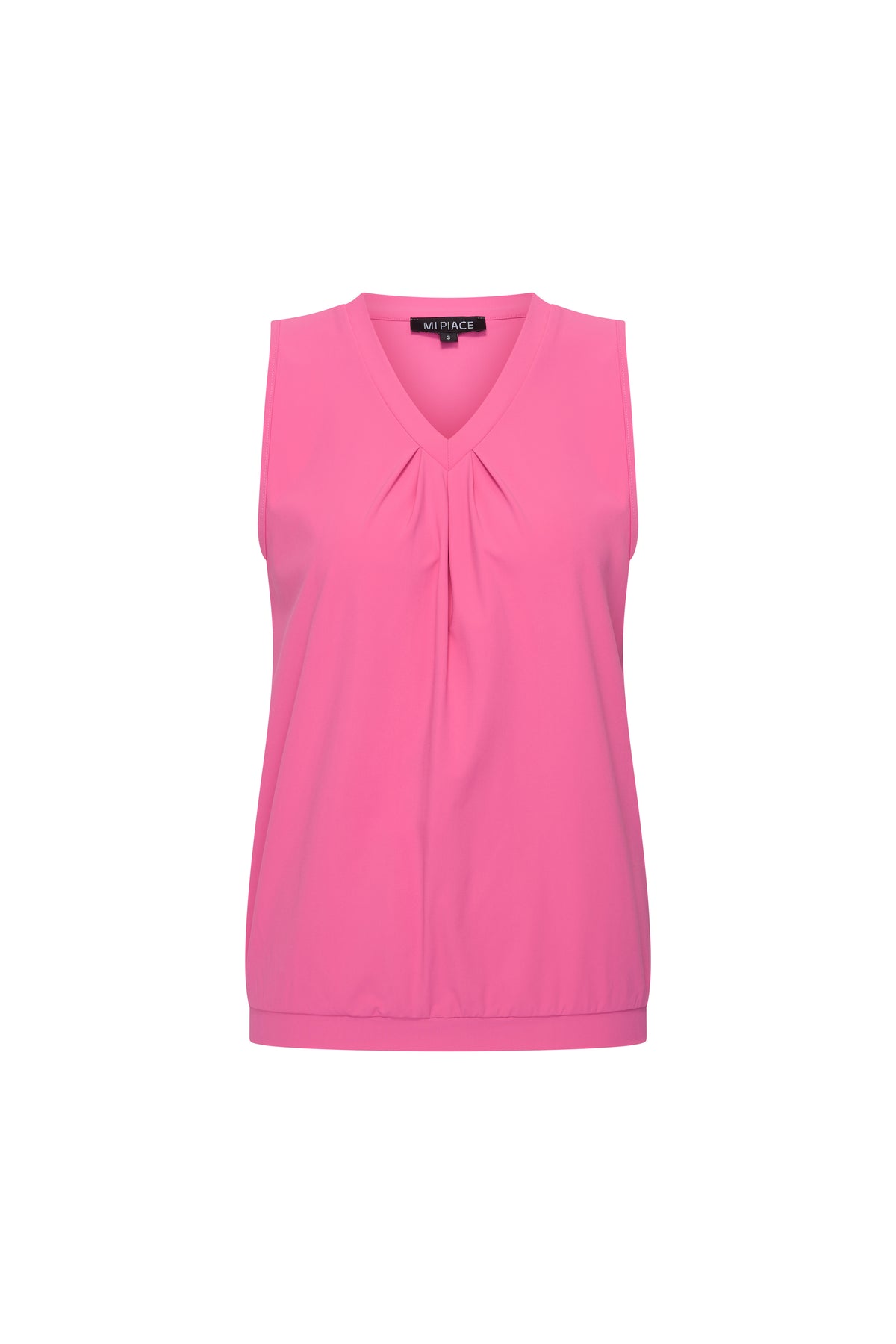 Mi Piace Travel Top met geplooide details in rozenkleur, getoond van de voorkant.