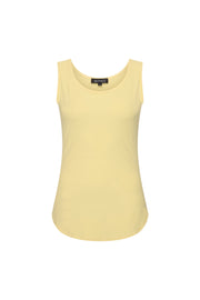 Lemon gele Travel Top van Mi Piace, voor- en zijaanzicht, casual mode, lichte stoffen, comfortabele pasvorm.