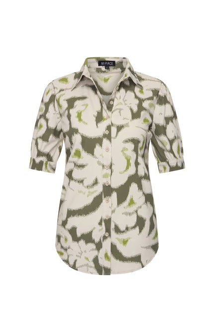 Mi Piace Travel Blouse Puff Ikat Ornaments Print Olive 202270 Stretchshop.nl