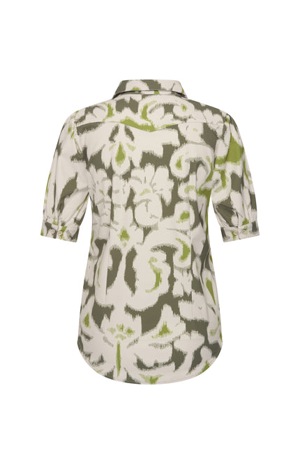 Mi Piace Travel Blouse Puff Ikat Ornaments Print Olive 202270 Stretchshop.nl