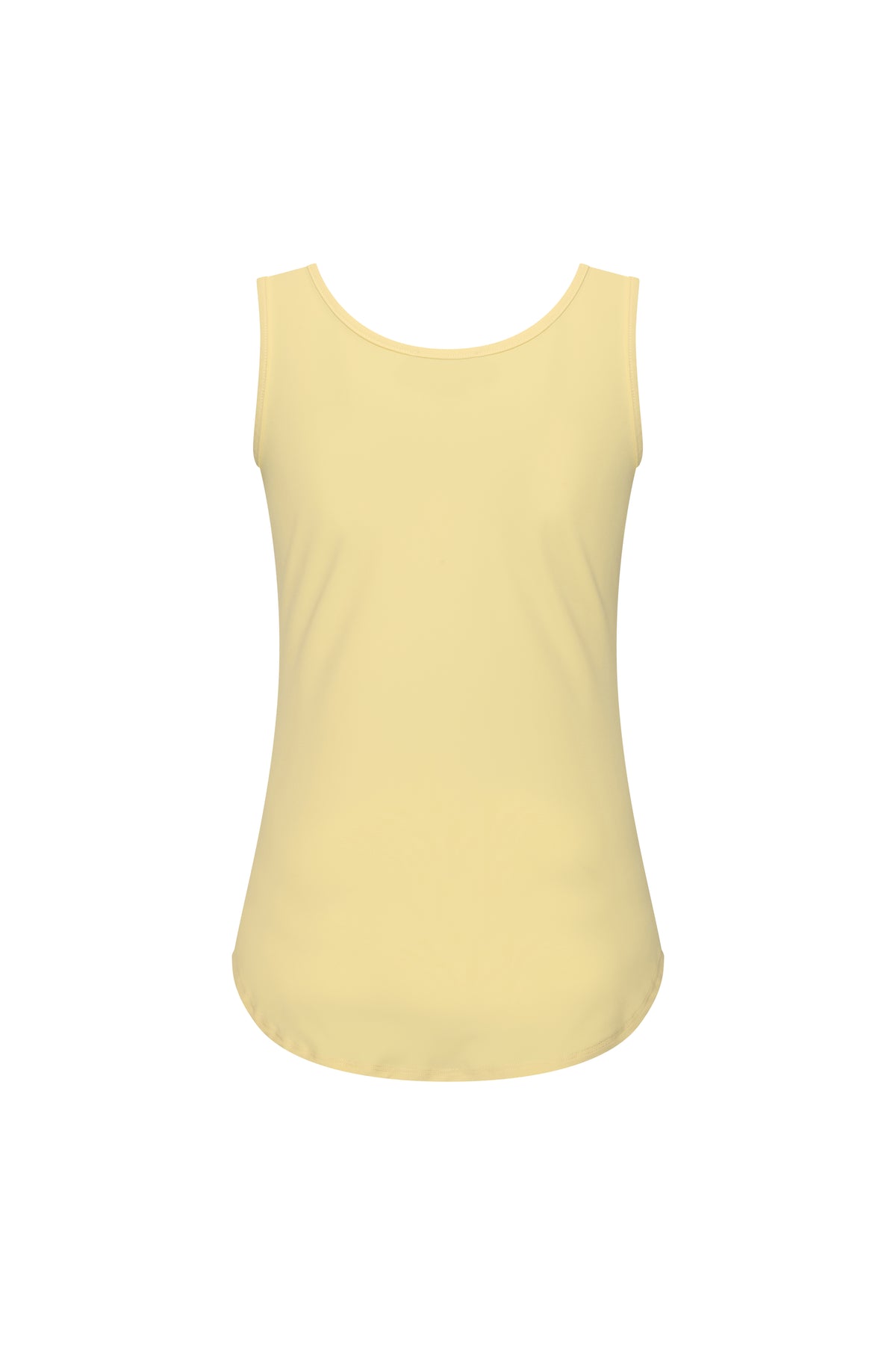 Lemon gele Travel Top van Mi Piace, gedragen door een model, zichtbaar in een modieuze pose op een lichte achtergrond.