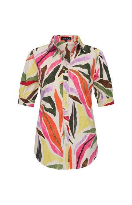 Mi Piace Travel Blouse Puff Summer Leaf Dance Print Kit 202270 Stretchshop.nl