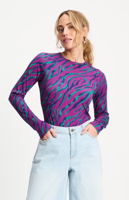 POM Amsterdam Top Rib Animal Purple Multi Colour SP9447 Stretchshop.nl