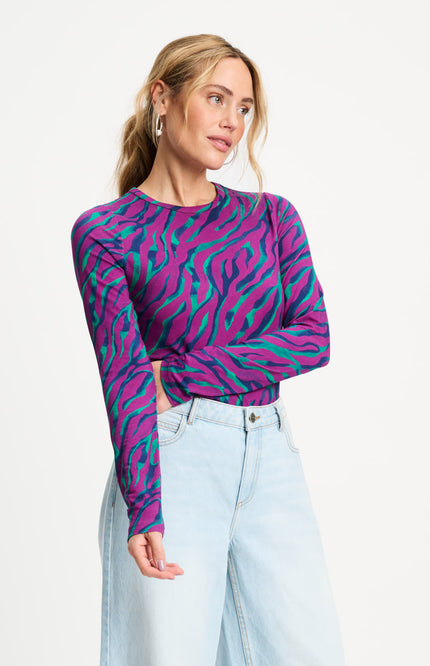 POM Amsterdam Top Rib Animal Purple Multi Colour SP9447 Stretchshop.nl