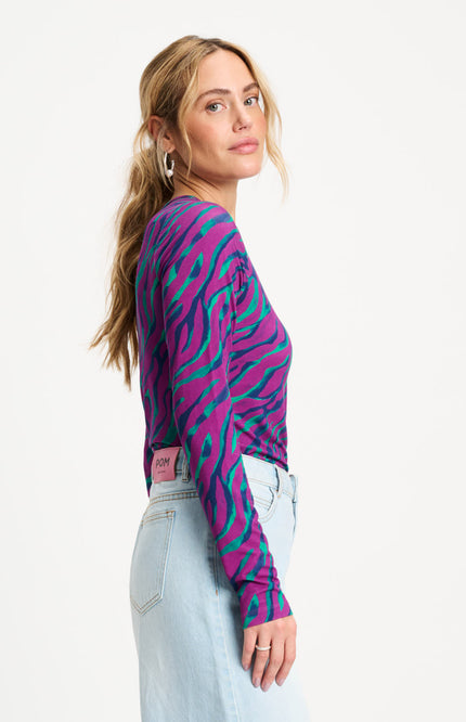 POM Amsterdam Top Rib Animal Purple Multi Colour SP9447 Stretchshop.nl