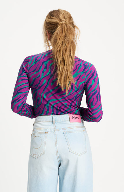 POM Amsterdam Top Rib Animal Purple Multi Colour SP9447 Stretchshop.nl
