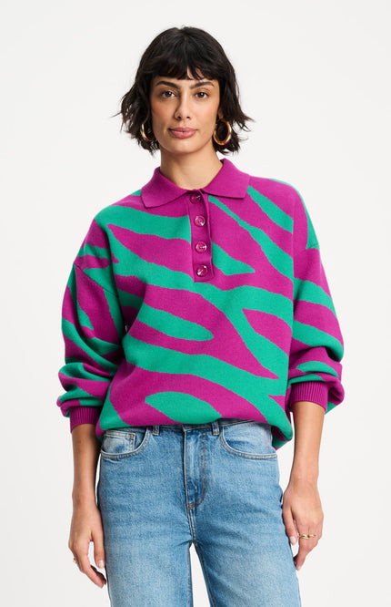 POM Amsterdam Trui Polo Animal Purple Multi Colour SP9459 Stretchshop.nl