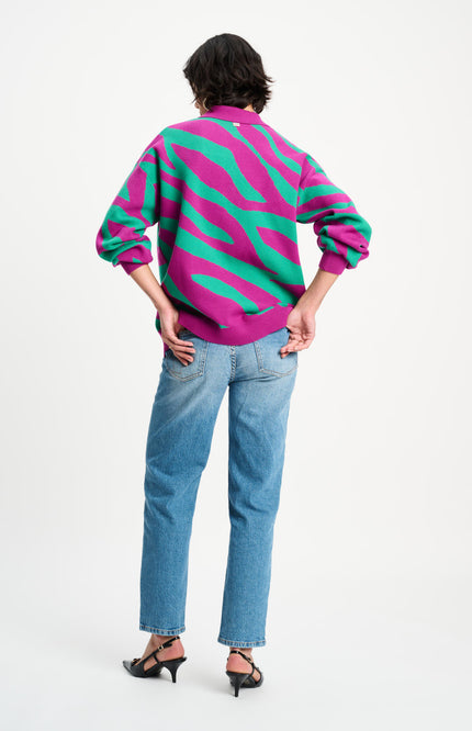 POM Amsterdam Trui Polo Animal Purple Multi Colour SP9459 Stretchshop.nl