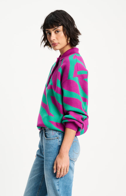 POM Amsterdam Trui Polo Animal Purple Multi Colour SP9459 Stretchshop.nl