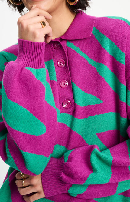 POM Amsterdam Trui Polo Animal Purple Multi Colour SP9459 Stretchshop.nl