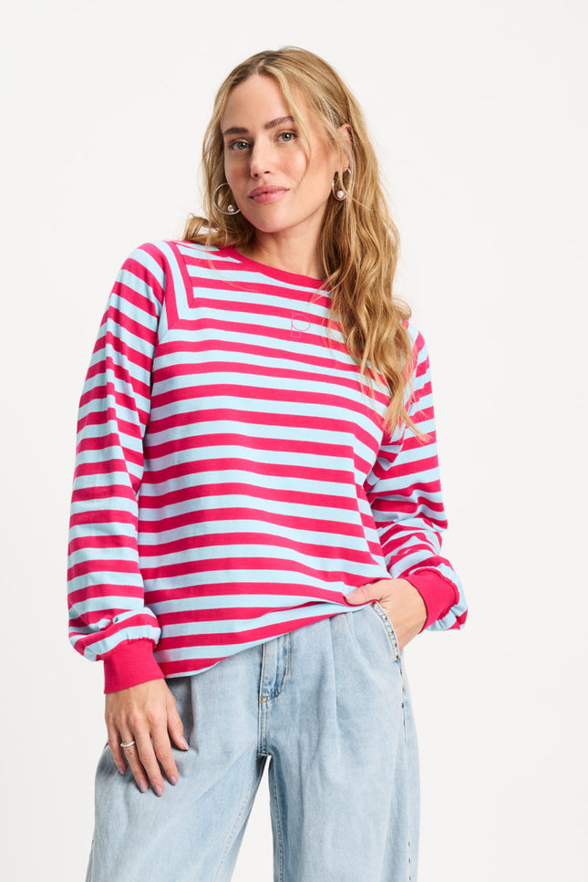 POM Amsterdam Top Striped Bright Rose Blue Multi Colour SP9486 Stretchshop.nl