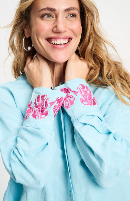 POM Amsterdam Blouse Blue Sequins Urban Flora Blue SP9499 Stretchshop.nl