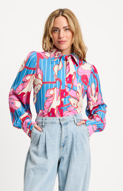 POM Amsterdam Blouse Urban Flora Stripe Multi Colour SP9500 Stretchshop.nl