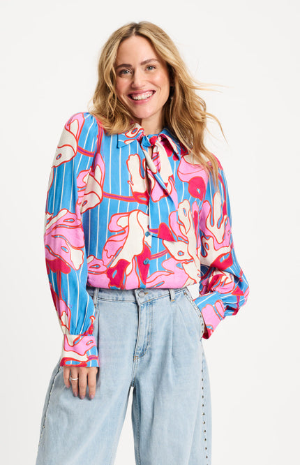 POM Amsterdam Blouse Urban Flora Stripe Multi Colour SP9500 Stretchshop.nl