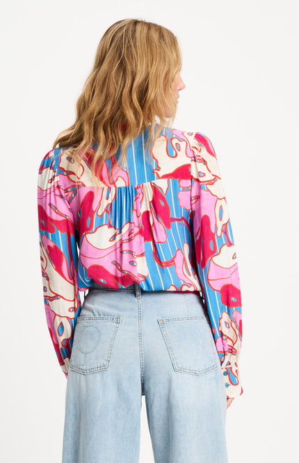 POM Amsterdam Blouse Urban Flora Stripe Multi Colour SP9500 Stretchshop.nl