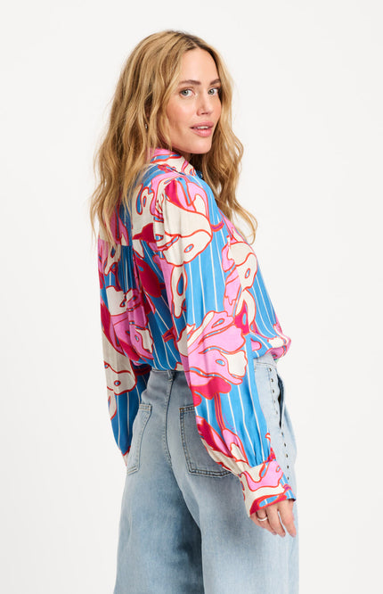 POM Amsterdam Blouse Urban Flora Stripe Multi Colour SP9500 Stretchshop.nl