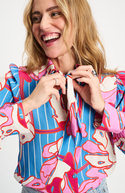 POM Amsterdam Blouse Urban Flora Stripe Multi Colour SP9500 Stretchshop.nl