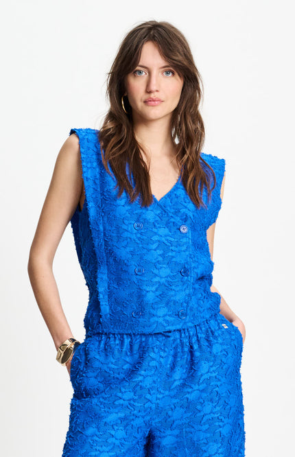 POM Amsterdam Top Ocean Blue Jacquard SP9540 Stretchshop.nl