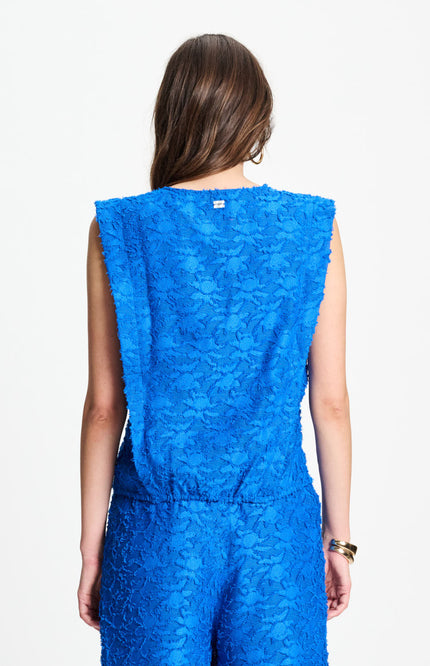 POM Amsterdam Top Ocean Blue Jacquard SP9540 Stretchshop.nl