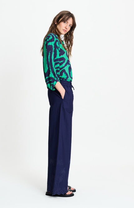 POM Amsterdam Blouse Waves Green Multi Colour SP9546 Stretchshop.nl