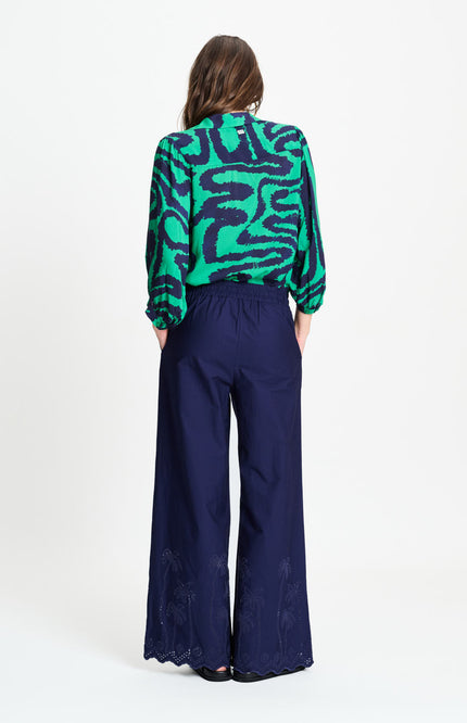 POM Amsterdam Blouse Waves Green Multi Colour SP9546 Stretchshop.nl