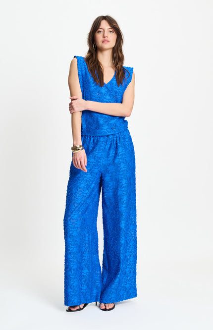 POM Amsterdam Broek Ocean Blue Jacquard SP9566 Stretchshop.nl