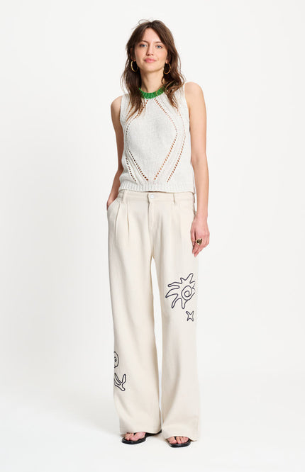 POM Amsterdam Top Colourblock White Beige SP9570 Stretchshop.nl