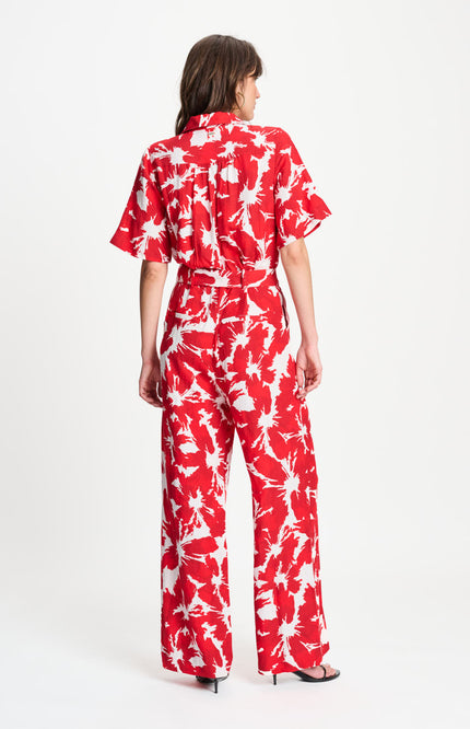 POM Amsterdam Jumpsuit Bubble Bloom Red Linen SP9591 Stretchshop.nl