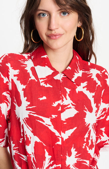 POM Amsterdam Jumpsuit Bubble Bloom Red Linen SP9591 Stretchshop.nl