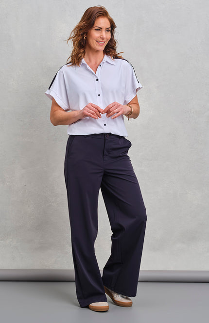 Zoso Travel Blouse Peggy White Navy 262 Stretchshop.nl