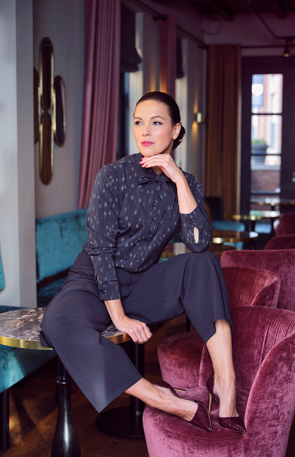 Travel Blouse Dot Foil Print Navy 202709