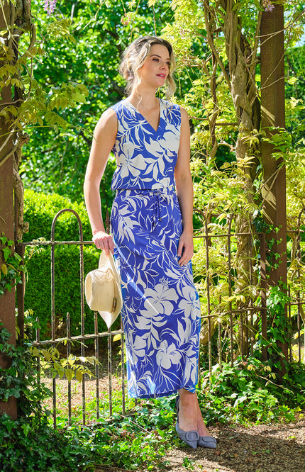 Travel Rok Tropical Hibiscus Print Nautic Blue 202849