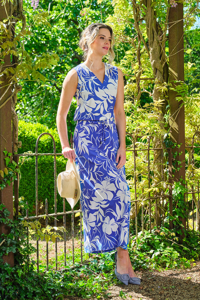 Travel Rok Tropical Hibiscus Print Nautic Blue 202849
