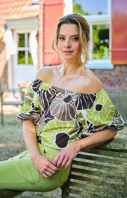 Travel Top Bardot Desert Anemone Print Sweet Pea 202454