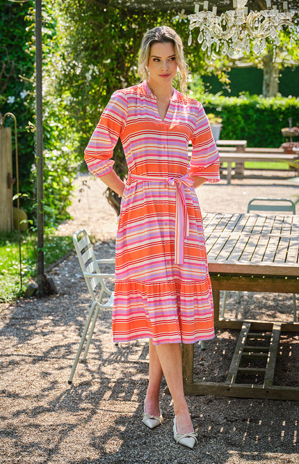 Travel Jurk Woven Summer Stripe Print Coral 202862