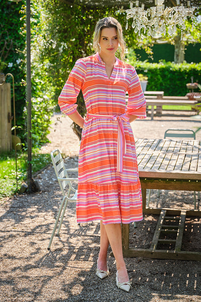 Travel Jurk Woven Summer Stripe Print Coral 202862 | Mi Piace