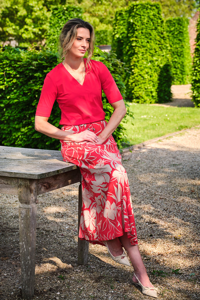 Travel Rok Tropical Hibiscus Print Red 202849