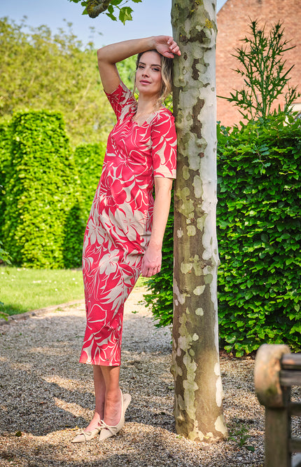 Travel Jurk Tropical Hibiscus Print Red 202805