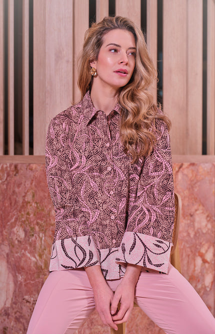 Mi Piace Travel Blouse Mix Twilight Twigs Print Espresso 202718 Stretchshop.nl