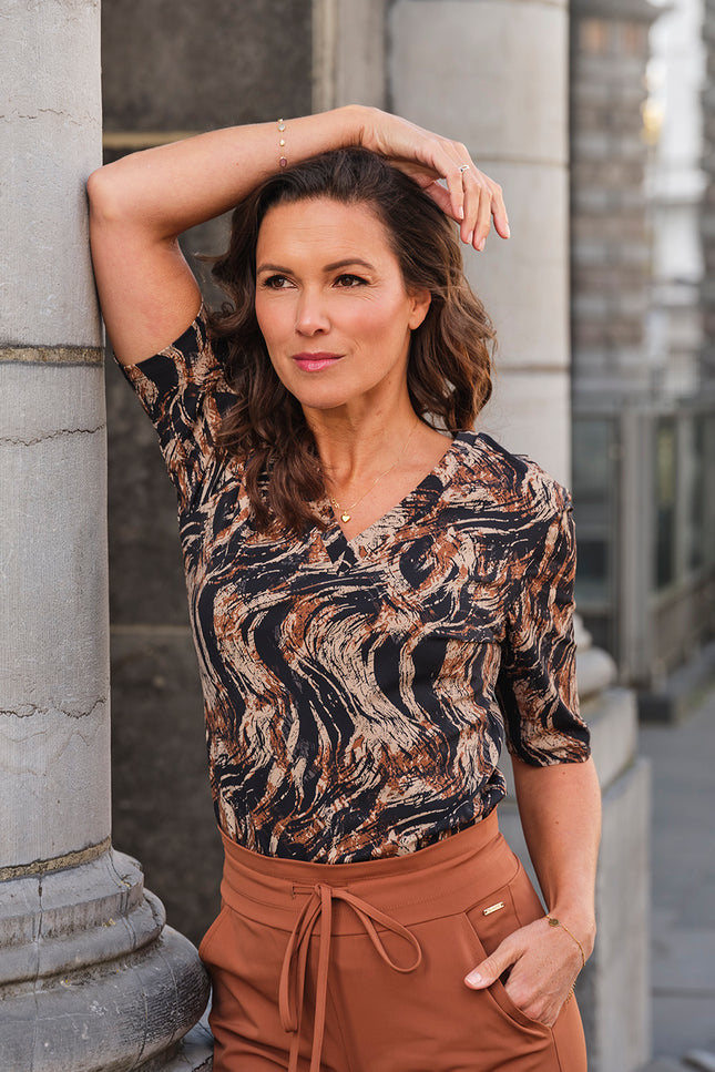 Travel Top Swirly Print Caramel 202271