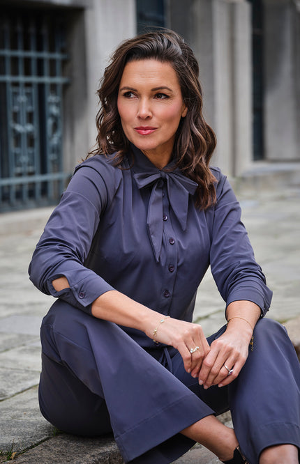Travel Blouse Bow Dark Grey 202709