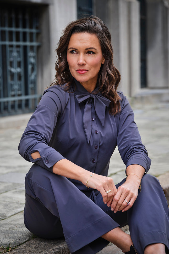 Travel Blouse Bow Dark Grey 202709