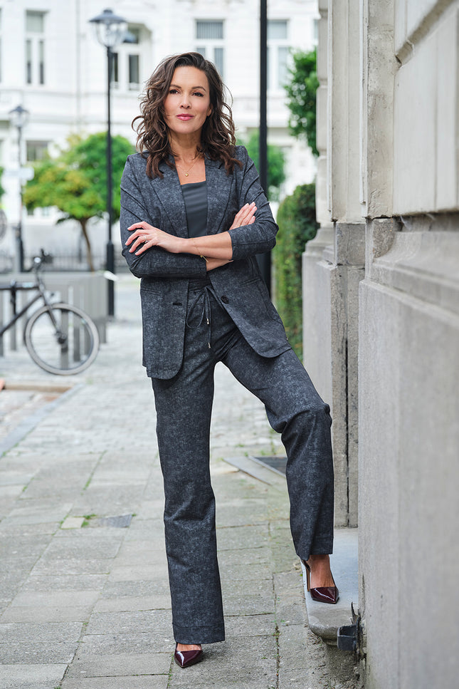 Heavy Travel Broek Flared Stone Foil Print Dark Grey 202136