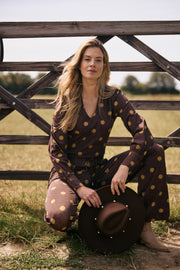 Mi Piace Heavy Travel broek in mahogany met dotstructuur en stretchpasvorm
