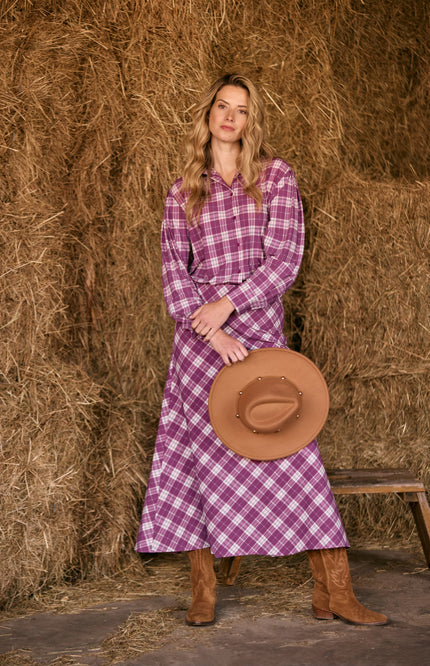 Travel Rok Autumn Check Print Magenta Purple 202529