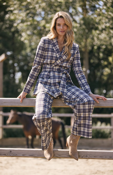 Travel Blazer Belted Autumn Check Print Winter Pear 202823A